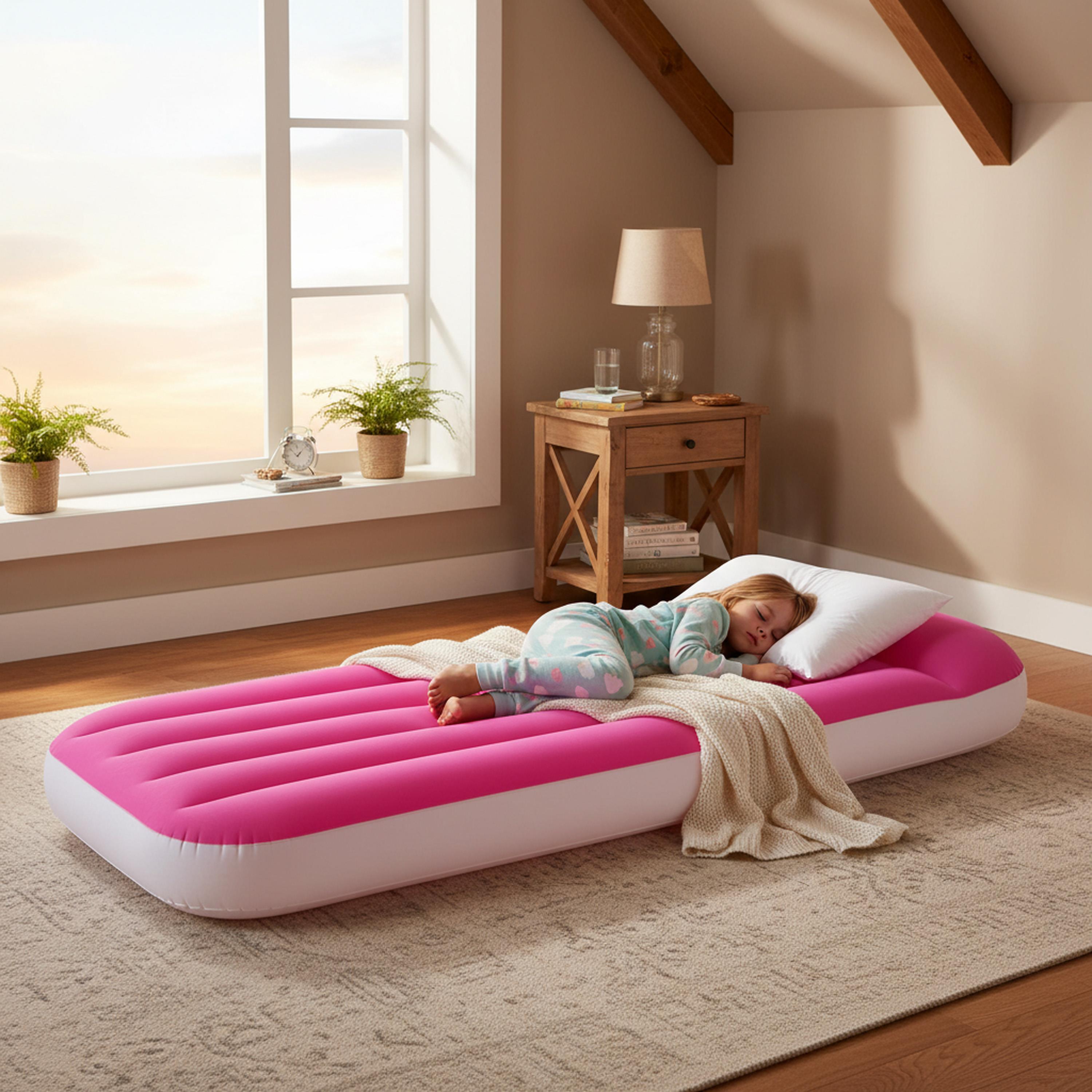 Image of Inflatable Kids Air Mattress, Pink - Children' Bed For Camping, Sleeping Bag, Tent, , Overnight Stay | Kids Inflatable Mattress Air Bed, Pink - Guest Bed For Camping Outdoor