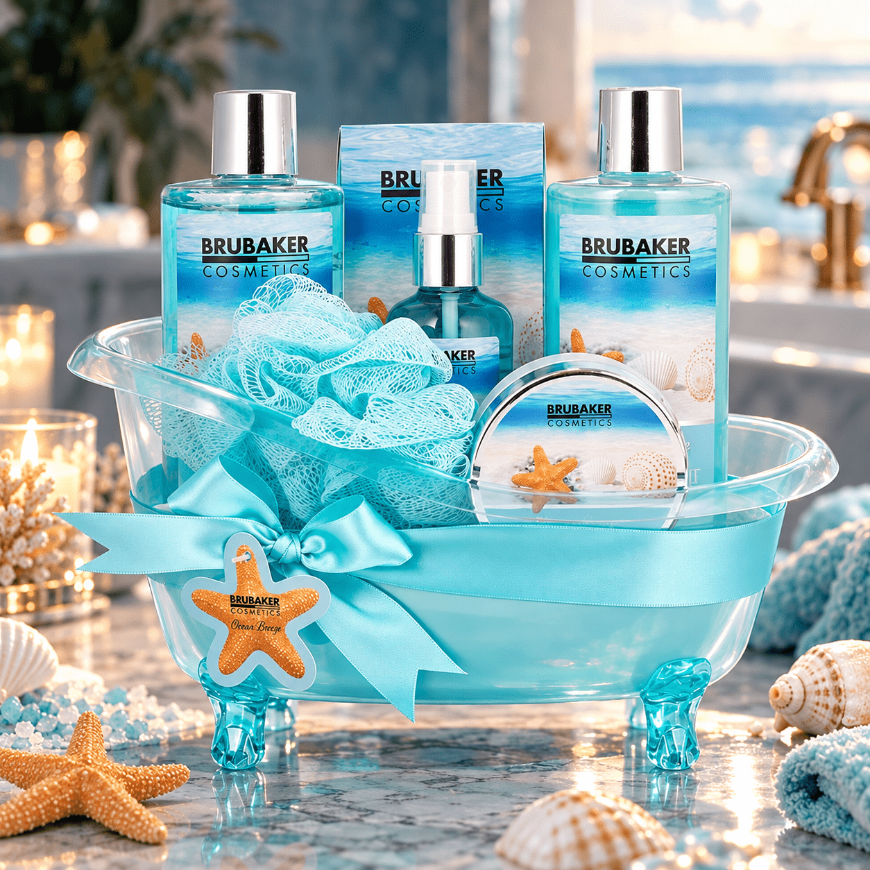 Image of Brubaker Cosmetics Bath And Shower Set - - 7-piece Gift Set In Decorative Tub - Holiday Feeling Bath Gift Set For Women