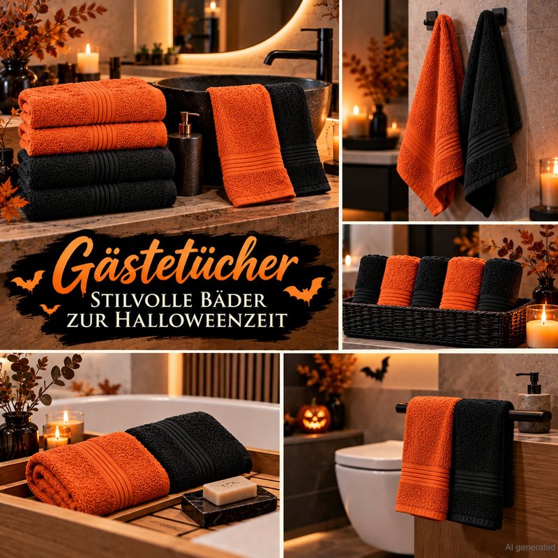 Image of 12-pack Halloween Guest Towels 30 X 50 Cm – 100% Cotton, Terry Towels, 500 G/m², Terracotta & Black, & Durable, Soft & Absorbent, Local Stock