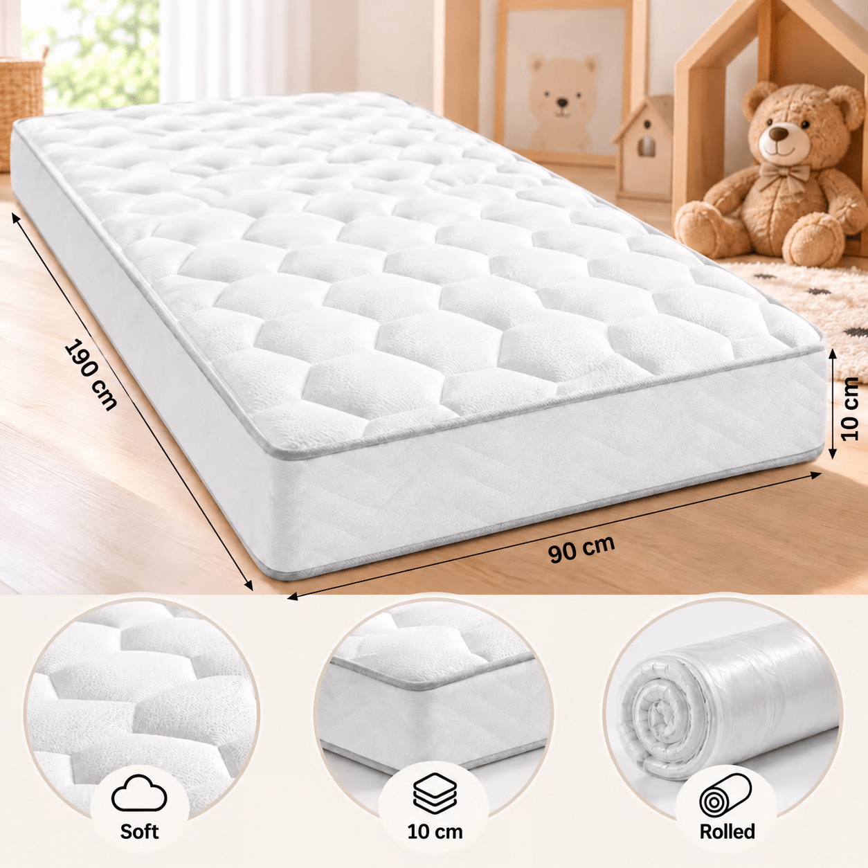 Image of Child Mattress 90 X 190 X 10 Cm White