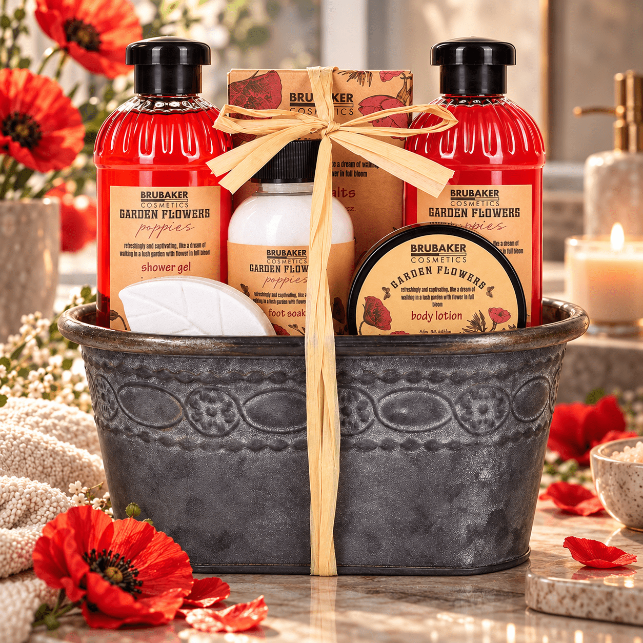 TEMU Ensemble de bain et de douche BRUBAKER Cosmetics Parfum Fleur de - 7 pièces dans une jardinière vintage