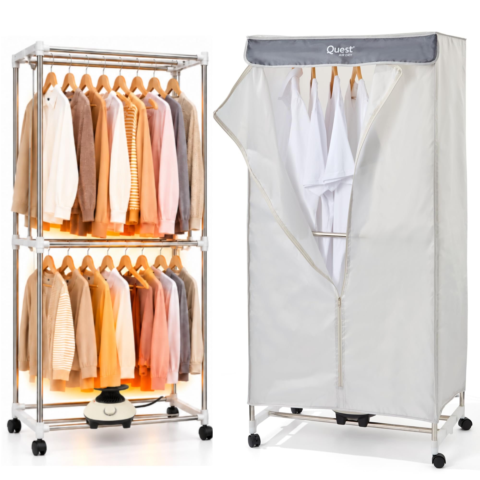 TEMU Quest Portable Clothes Dryer, Electric Heated Airer With Cover And Timer, 10kg Capacity, Multiple Rails, Cover, 180-min Timer, Auto Shut-off,