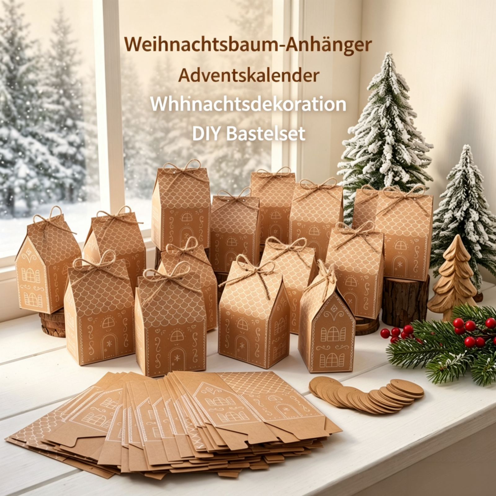 TEMU Adventskalender, weihnachtsdeko, Weihnachts-Countdown Kalender mit 30 Stück Hausform Geschenkboxen, zum Selbstbefüllen, Weihnachtsdekoration mit