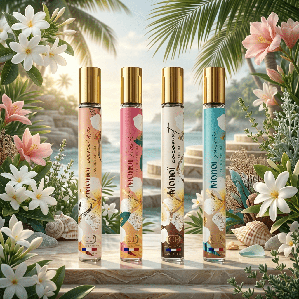 TEMU Lot de 4 Parfums de Poche COLLECTION PRIVÉE Monoï Vanille, Tiaré, Coconut & – Eaux de Parfum 35ml – Collection Florale, et – 140ml au Total