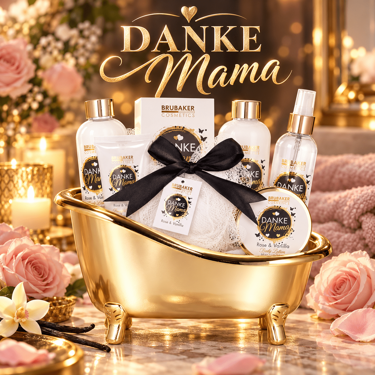 Image of Brubaker Cosmetics - Thank You Mom - 8pcs Luxury Bath And Shower Set With Scent - Gift Set In Decorative Tub - Bath Gift For Mother - Gold White