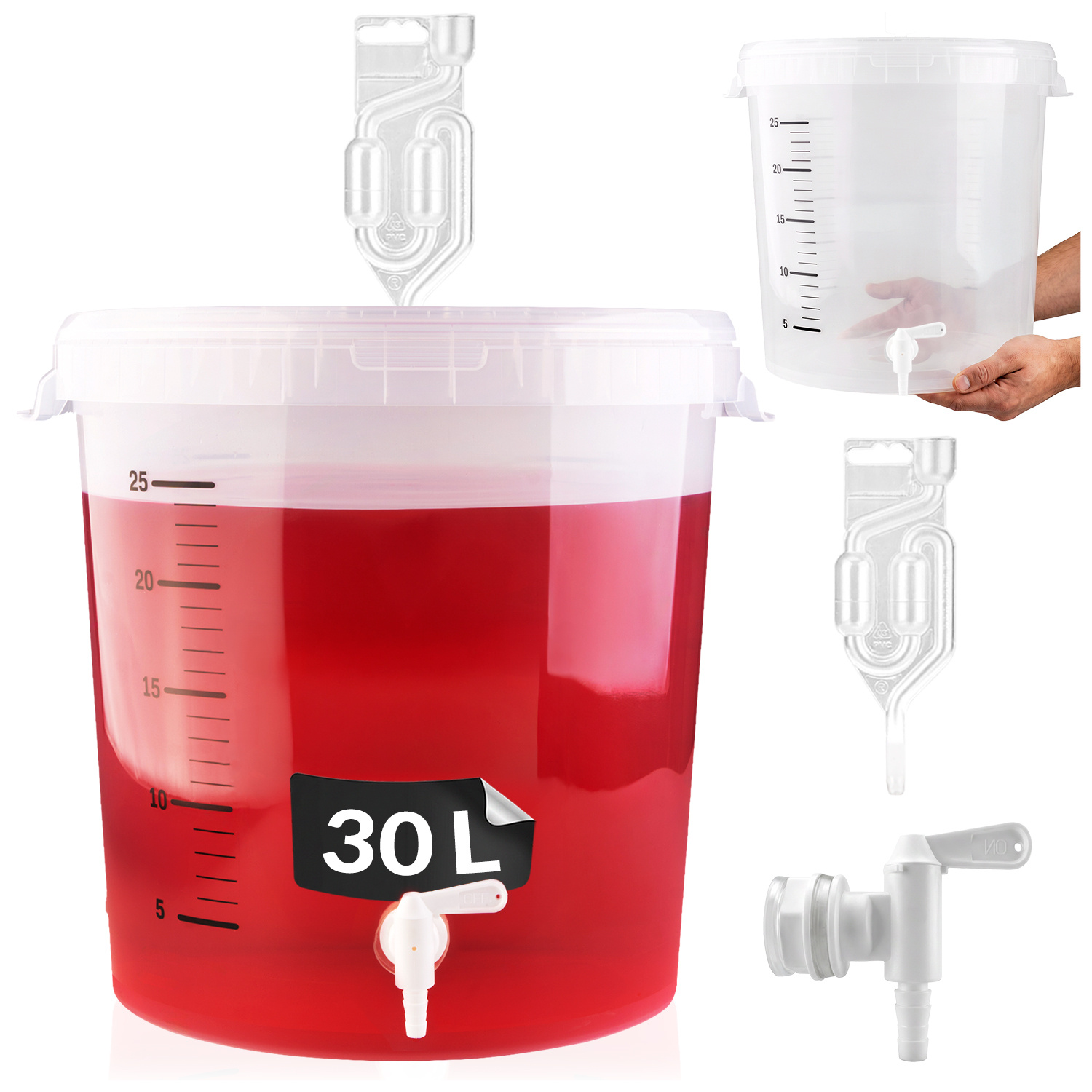 TEMU Récipient de fermentation 30 L pour vin avec robinet, tube et balance - Récipients en plastique pour vin, bière, liqueurs, , . Fermenteur,