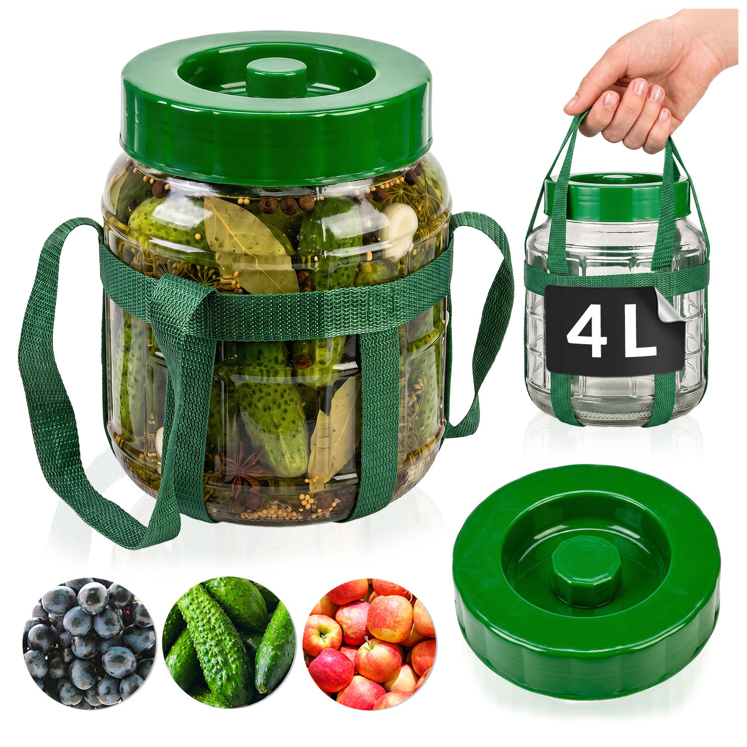 TEMU Fermentation Vessel 4 L - A Multifunctional For Pickling, Fermentation, And Storing Products. The Set Includes Practical Handles For Comfortable