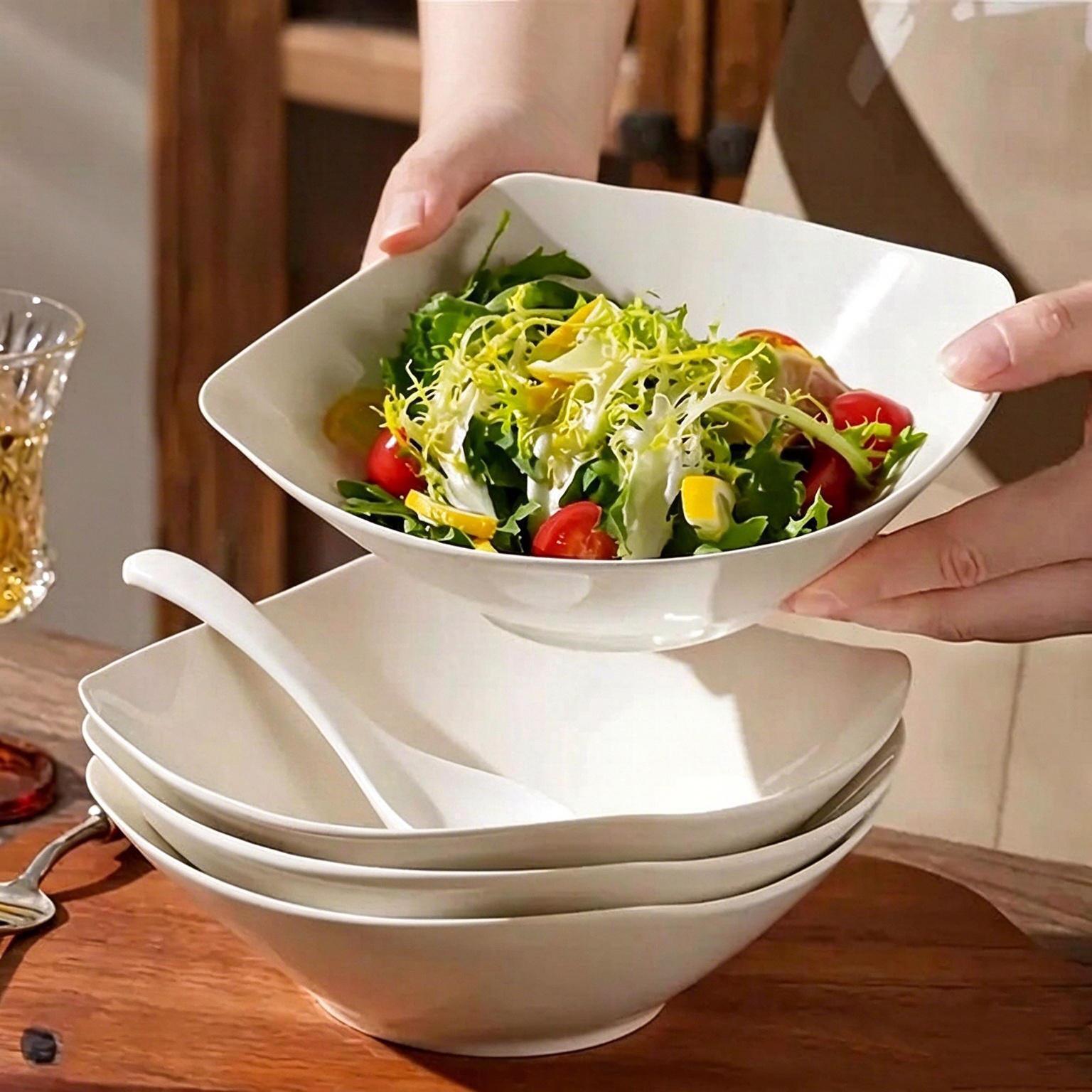 TEMU 1 Set ( Plastic Bowls + 1 Plastic Spoon) – Stackable Anti-slip Design, Reinforced Corners, Microwave & Dishwasher Safe, Blending Practicality