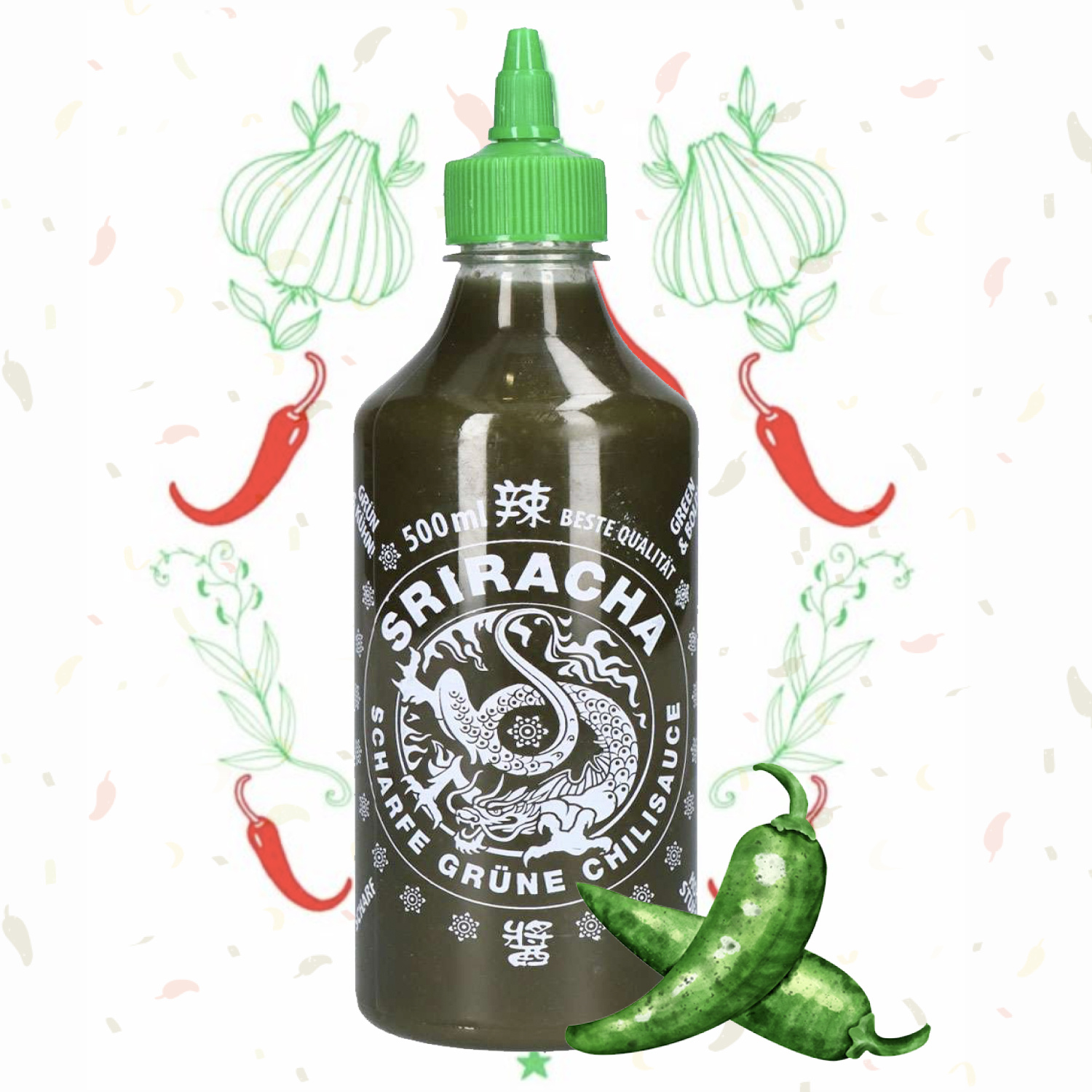 Image of A-one Sriracha Green Chilli Sauce 500ml Asian Spicy Green Chili Sauce - 3pcs / 12pcs Advantage Pack