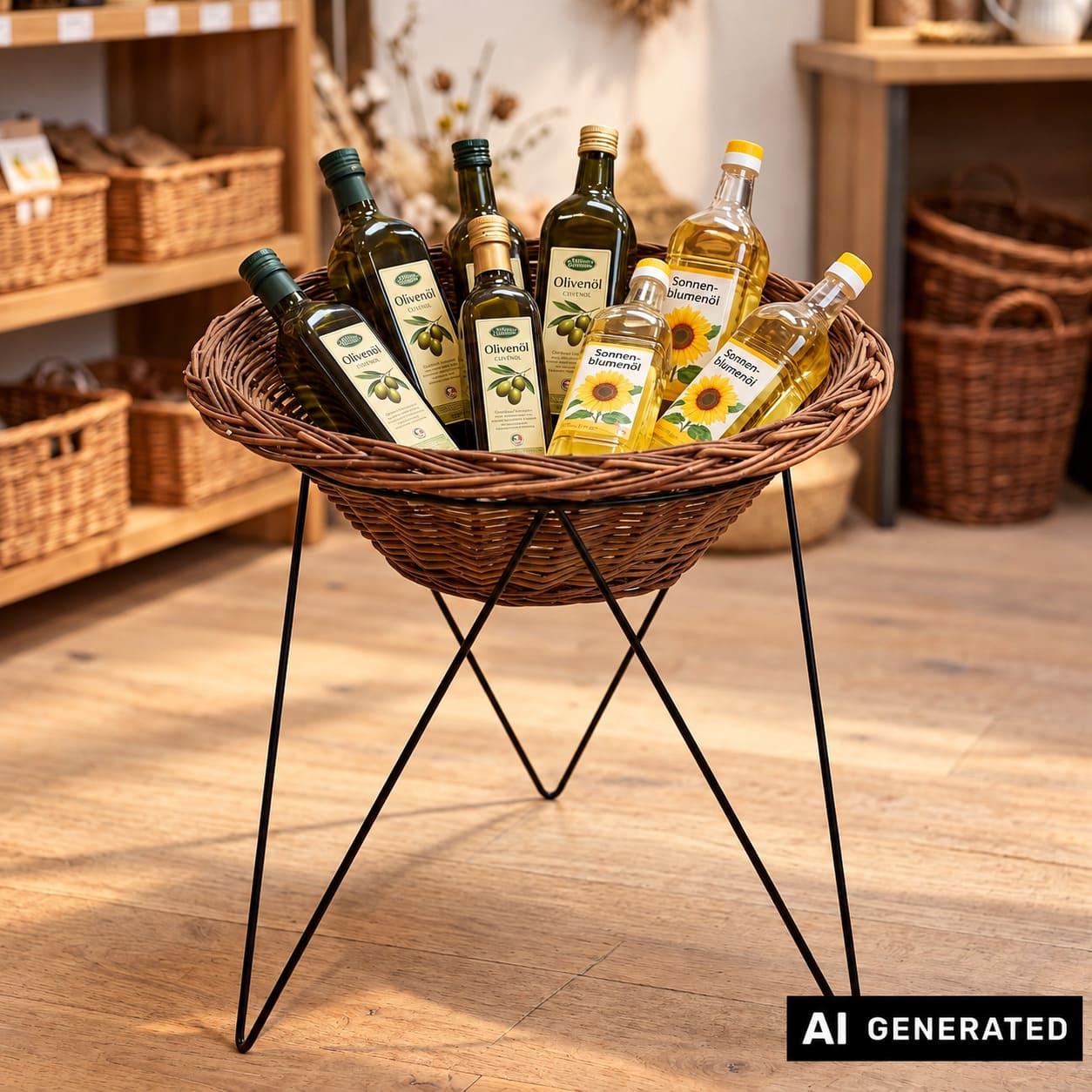 Image of Stands With Wicker Basket Ø 68 Cm, Goods Basket, Promotional Basket