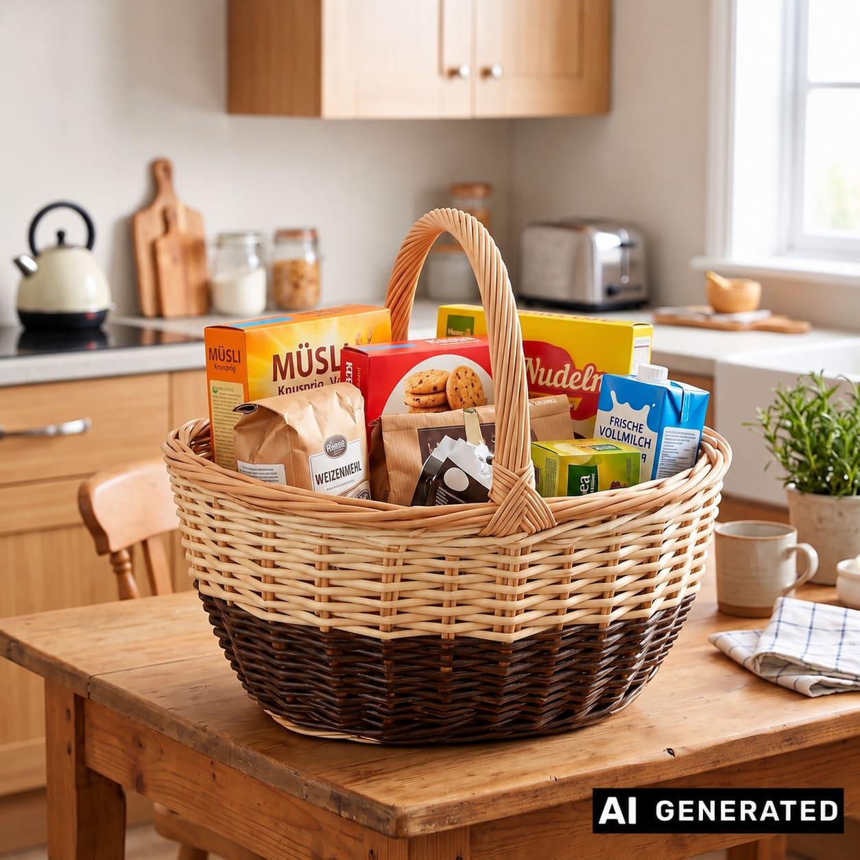 Image of " Large Wicker Shopping Basket With Handles, Woven Basket, Picnic Basket