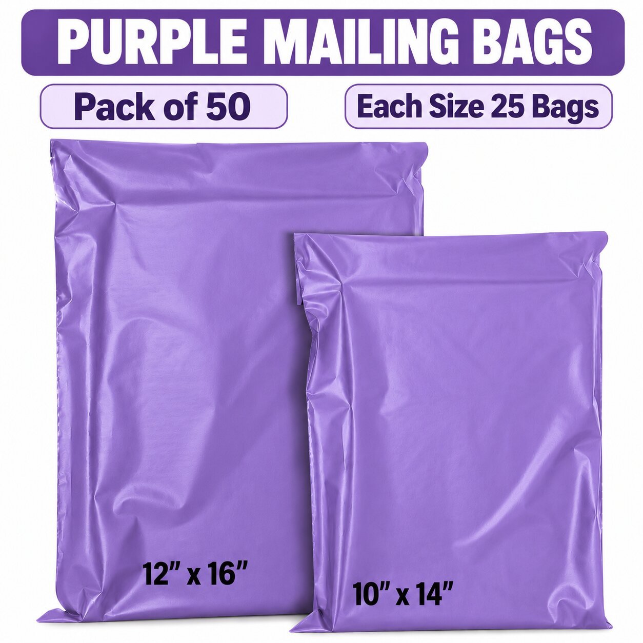 TEMU Purple Mailing Bags 50 Pack – Self Seal Postal Bags, 25 X 12 X 16 Inch And 25 X 10 X 14 Inch, Lightweight Packaging Envelopes For Clothing