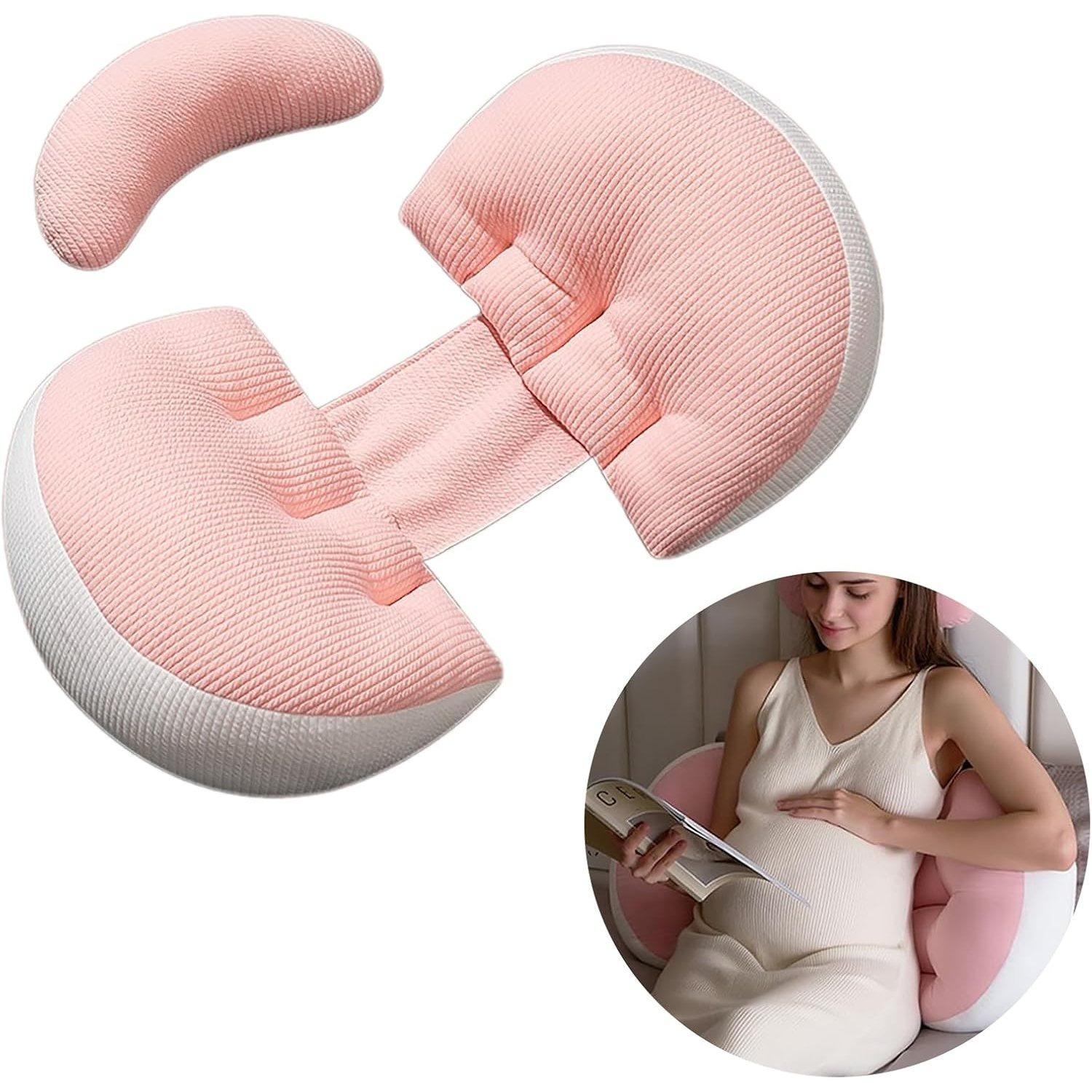 Image of Pink Pregnancy Pillow For Side Sleeping, Maternity Belly Support Pillow, Detachable Adjustable Pregnancy Wedge Pillow For Pregnant Women, Back Hip Support