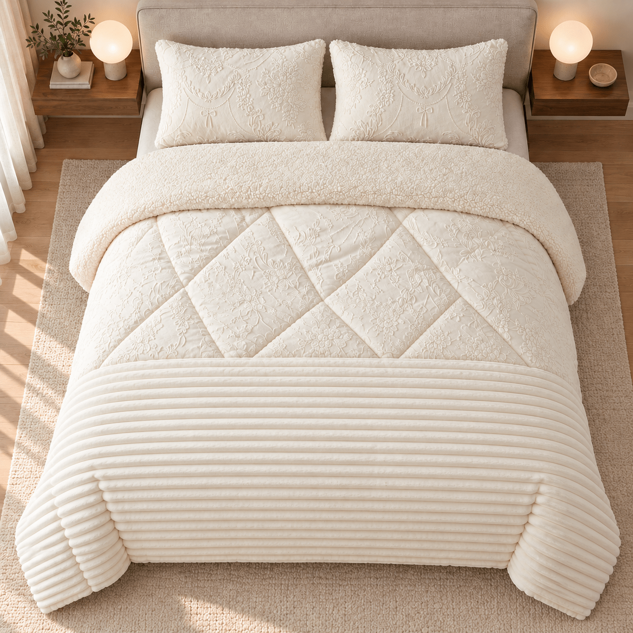 TEMU OsoNube – Edredón de Extra para Invierno con 1 o 2 Fundas de Almohada | Reversible de Franela y Sherpa | Tejido y Relleno de Poliéster | , y