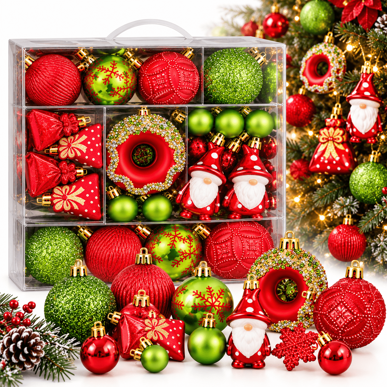 TEMU Christmas Tree Decorations 60pcs Set Of Shiny Plastic Multicolor Ornaments In 4 Sizes Christmas Decorations For Home Office Shop Window Displays
