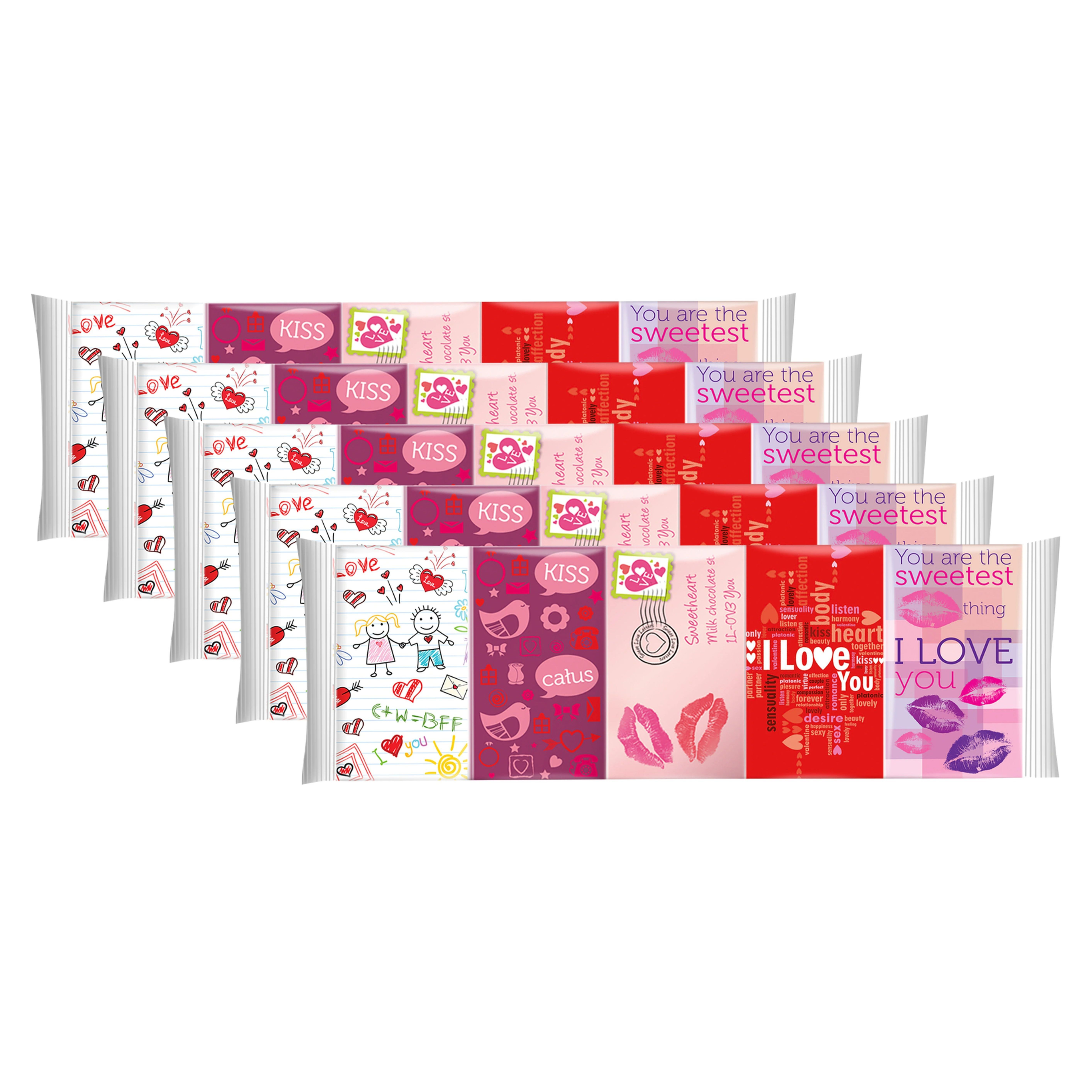 Image of I Love You Chocolate Bar – 25pcs Of 15 G Each – Milk Chocolate With 5 Romantic Designs – Gift Idea For Valentine's Day, Anniversary, Wedding & Birthday