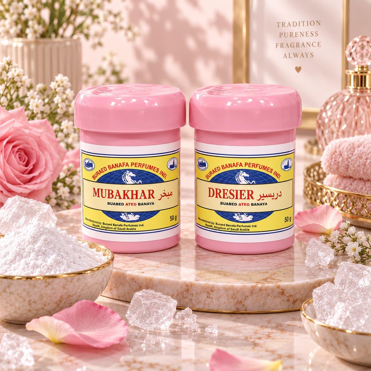 TEMU Lot de 2 Poudres Déodorantes Parfumées à l’Alun 2 x – MUBAKHAR & DRESIER – Parfumé, , Parfum Oriental & Floral , Soin Corps, Buabed Banafa