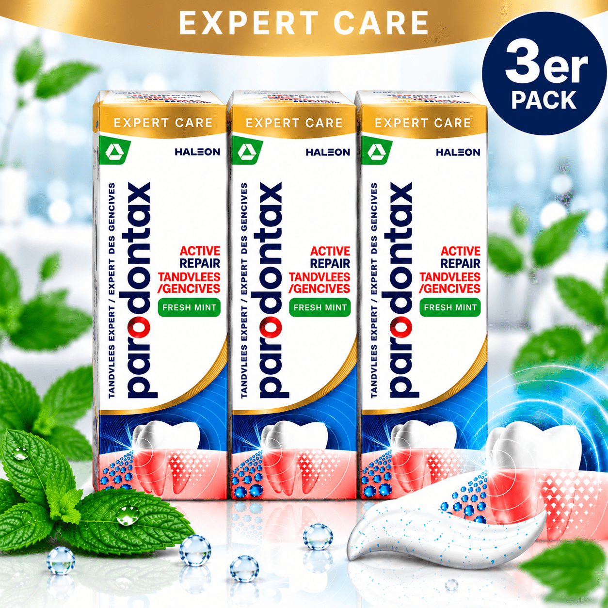 Image of Parodontax Fresh Mint Toothpaste – Gum Care & Plaque Removal – Fresh Mint Flavor – 3-pack (3 X 75 Ml / 225 Ml)