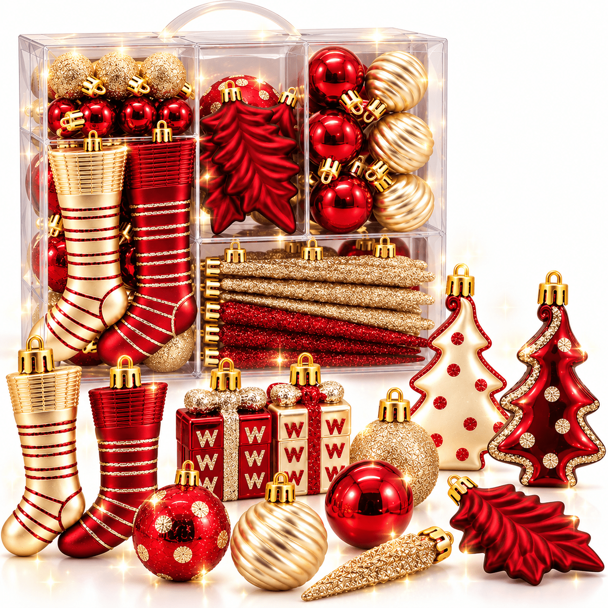 Image of Christmas Tree Decorations 38pcs Non-breakable Shiny Ornament Set In Colors And Sizes Lightweight Plastic Decorations For Christmas Window Displays Wreaths And Christmas Arrangements