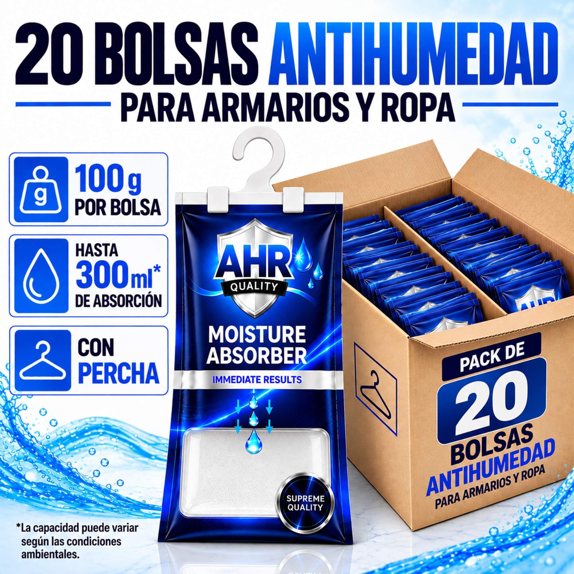 TEMU Bolsas Antihumedad (Pack de 20) Colgantes con Percha, Deshumidificador para Armarios – Absorbente de Humedad para Ropa, Baño, Trastero y