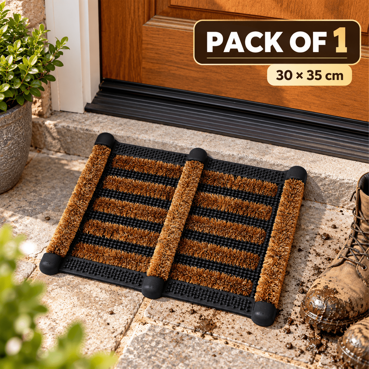TEMU Boot Scraper Brush Doormat 30 X 35 Cm, Coir Fibre Shoe Cleaner Mat, Heavy Duty Non-slip Outdoor Entrance Mat For Boots, Shoes, Mud, Dirt & Sand,