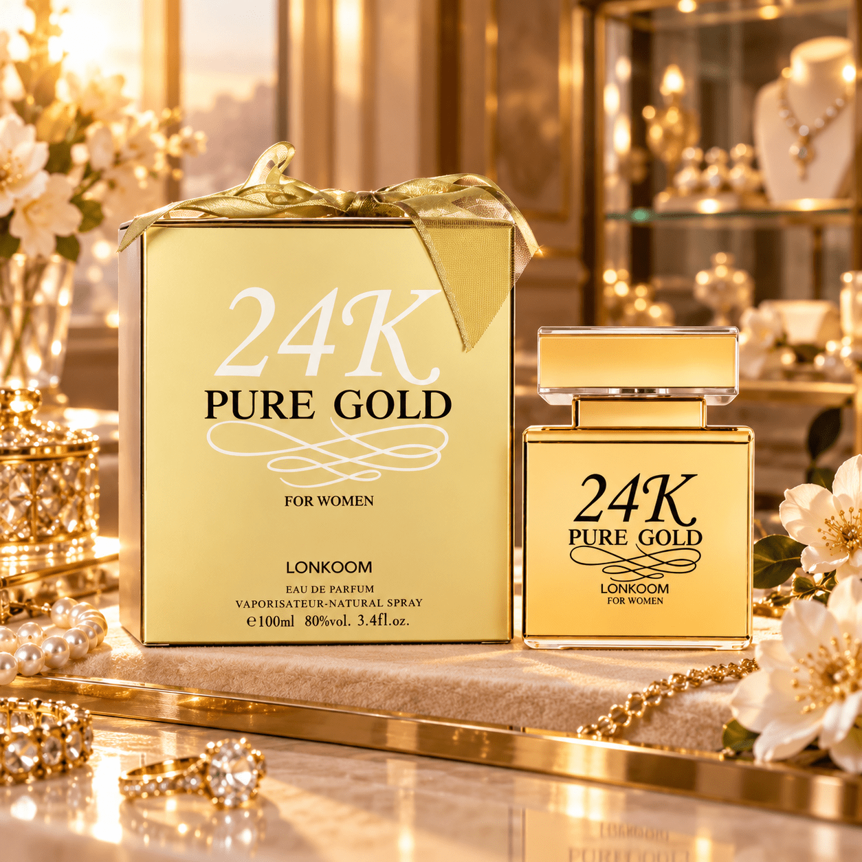 Image of Perfume For Women 24k Pure Gold By Lonkoom 100 Ml Eau De Parfum – Sweet, Floral, Elegant And Sophisticated Women's Fragrance