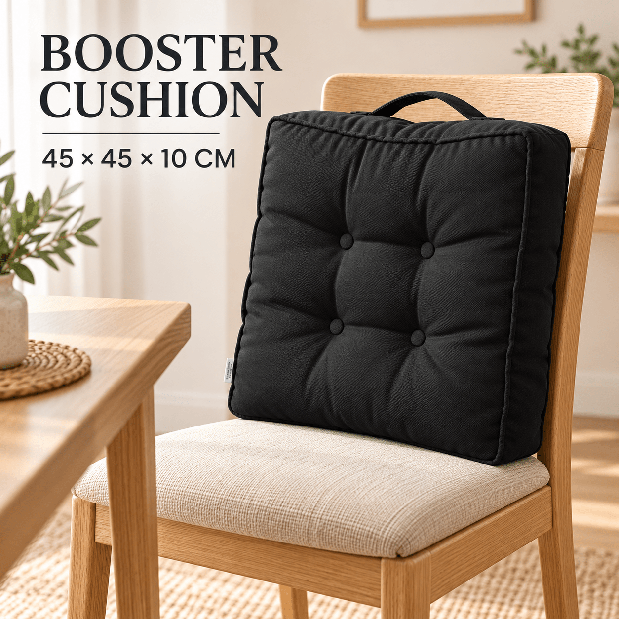 TEMU 10cm Thick Cushion Pad – Firm Support Seat Riser For Armchair, Dining & Floor Seating – Suede Chair Cushion For Extra Height & Black Color
