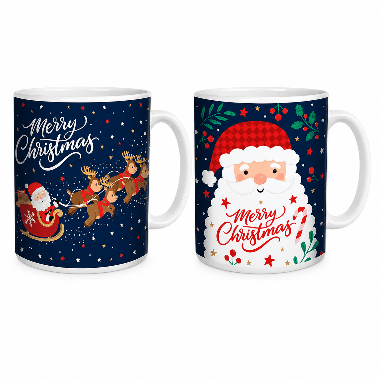 TEMU 2 Pack Christmas Mugs, Santa & Reindeer Christmas Cups, 350ml Festive Coffee Mugs, Assorted Santa Designs, Stoneware Tea Cups, Christmas Gift &