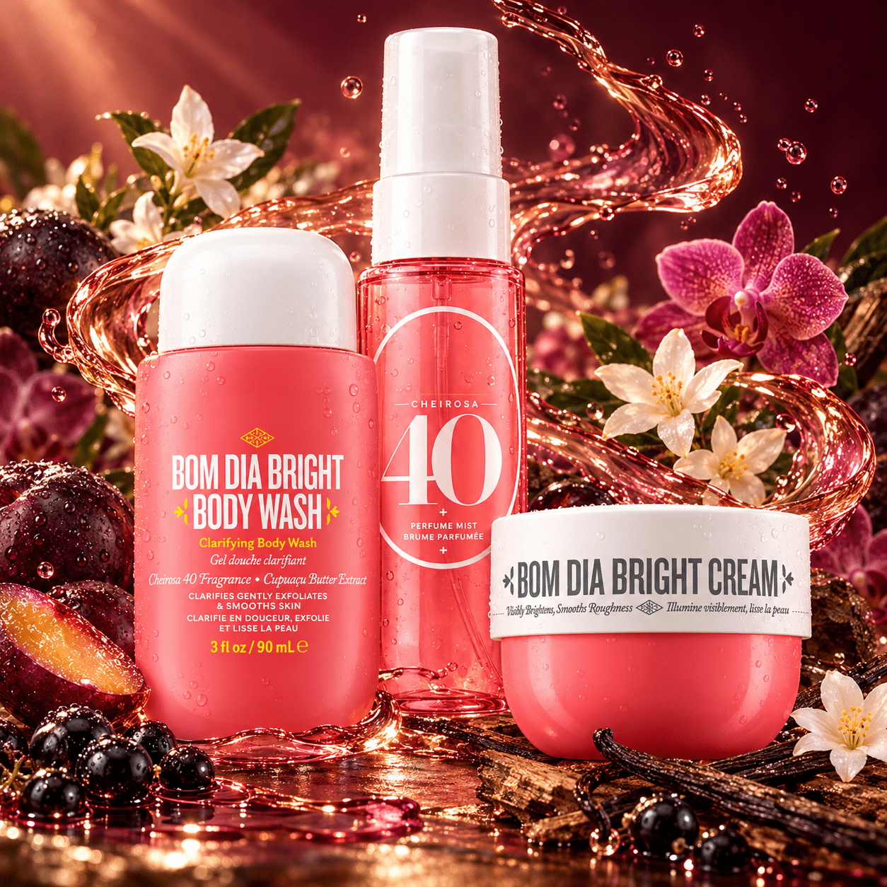 TEMU Ensemble de Soins Corps 3 Pièces – Gel Douche, Crème Corps et Parfumée, Senteur Fruitée et Vanillée