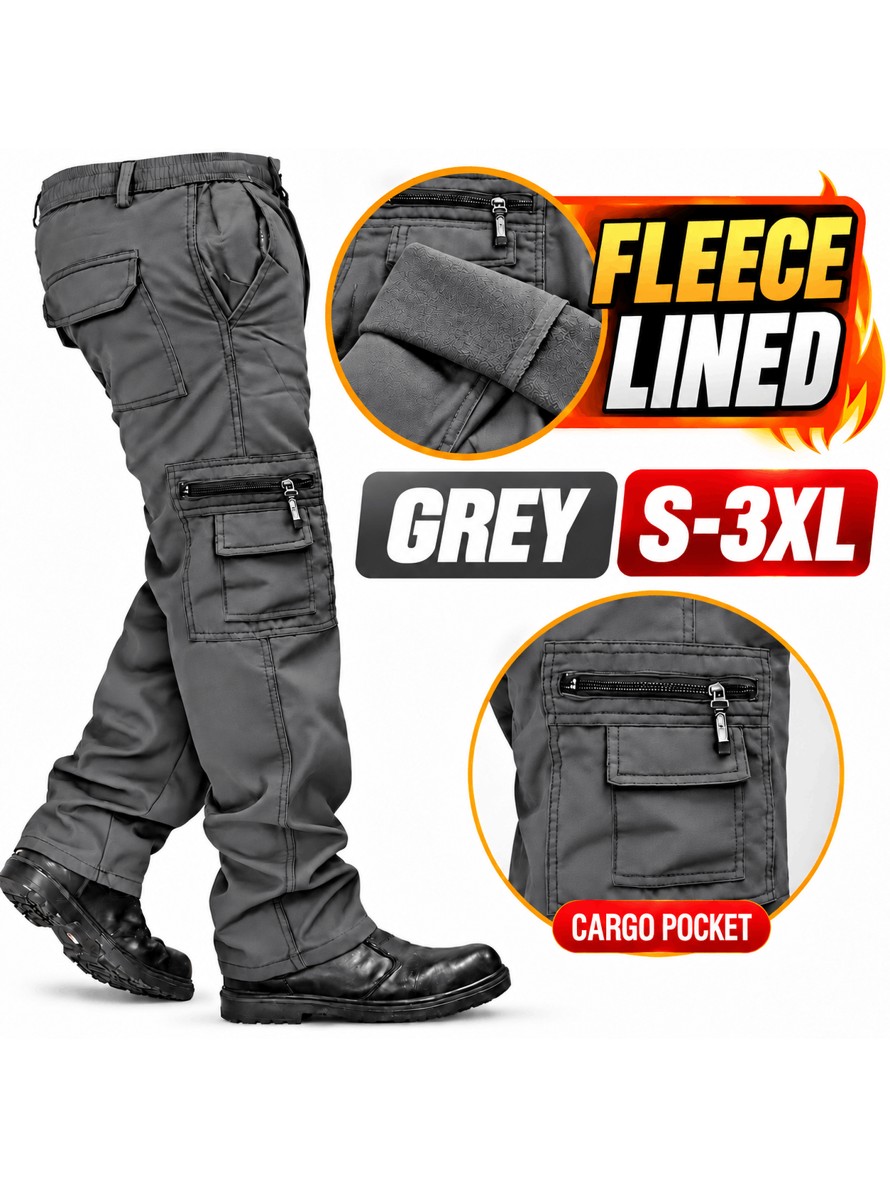 mens fleece lined cargo trousers winter warm casual work pants multi pocket joggers comfortable outdoor trousers sizes s 2xl