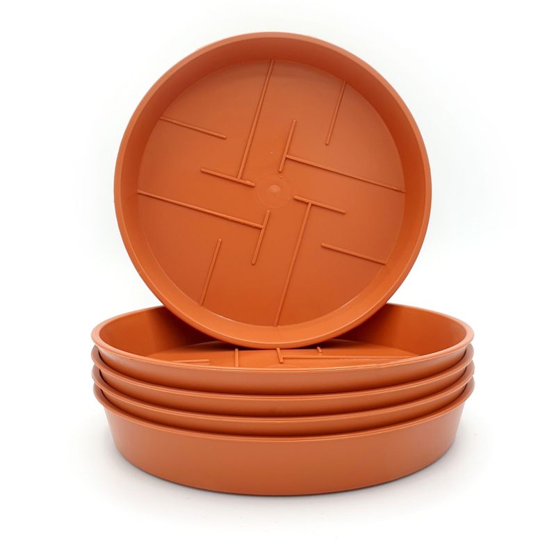 Image of 5-piece Set Round Flower Pot Saucers – , Terracotta, Stable & Easy To Clean, Weather-resistant For Indoor And Outdoor Use, Sizes 12–45 Cm, Perfect For Plant Care, Protects Against Moisture And Dirt