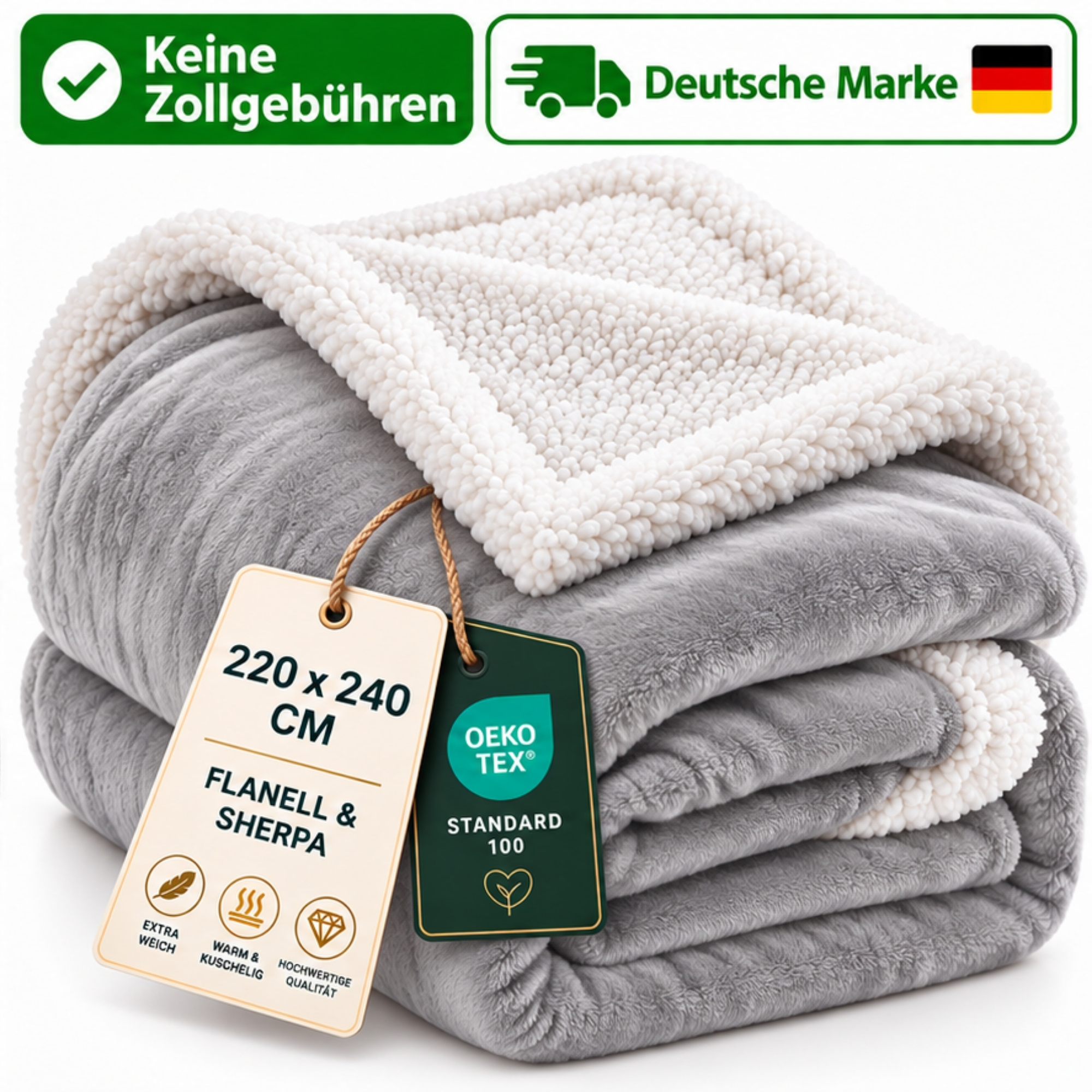 TEMU Kuscheldecke mit Sherpa-Futter – Flauschige Fleecedecke, warm und weich, ideal als Sofaüberwurf oder Wohndecke