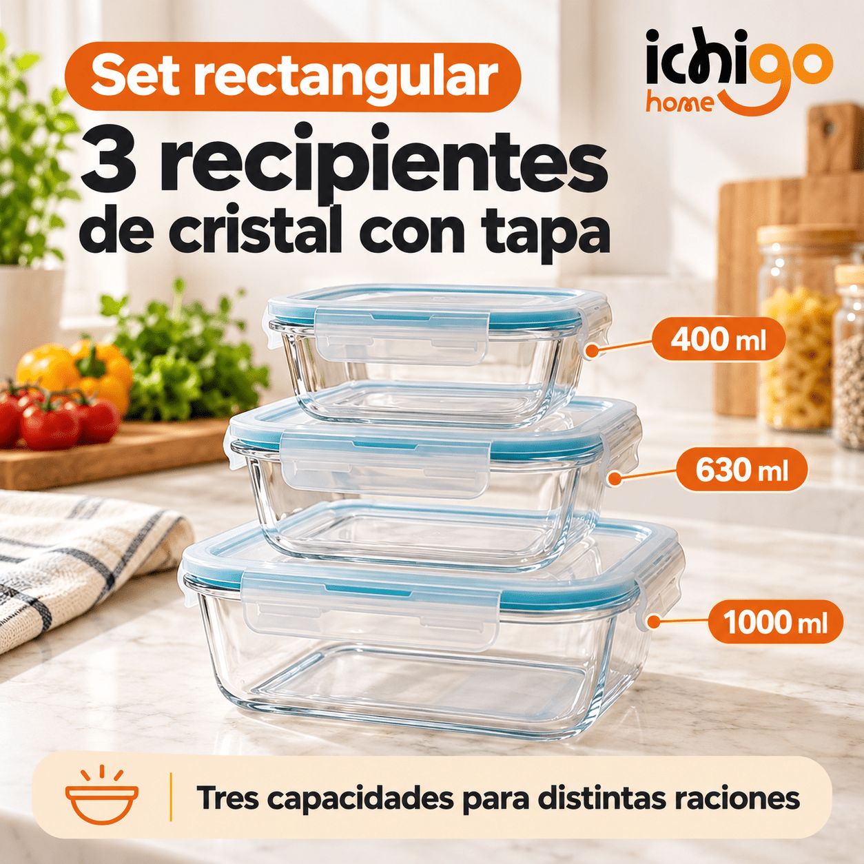 TEMU SET 3 Tuppers de cristal Hermeticos con capacidades