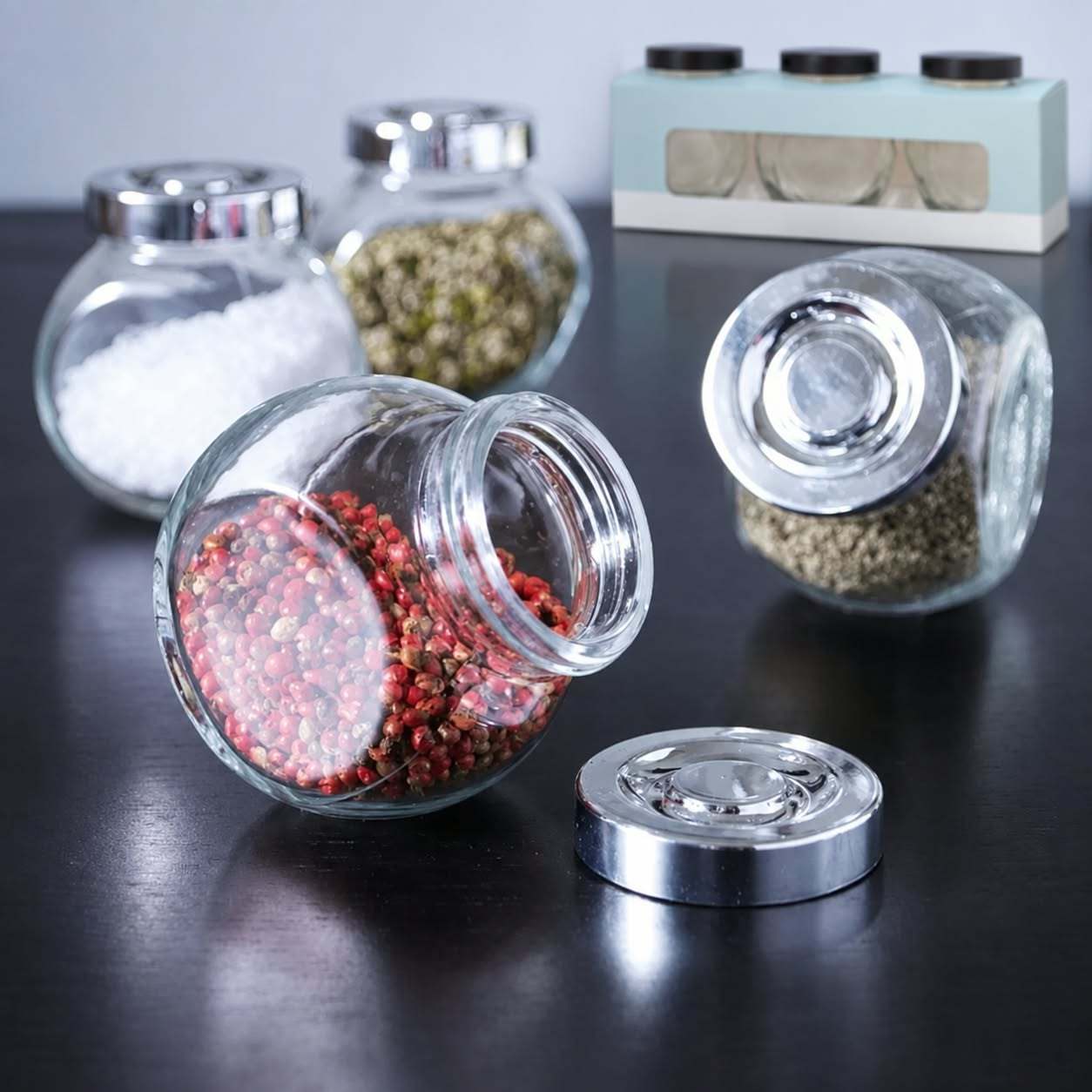 TEMU Glass Storage Jars 3 Pack Glass Containers With Leakproof Lid, Glass Spice Containers For Spices, Kitchen Containers Perfect For Salt, Pepper,