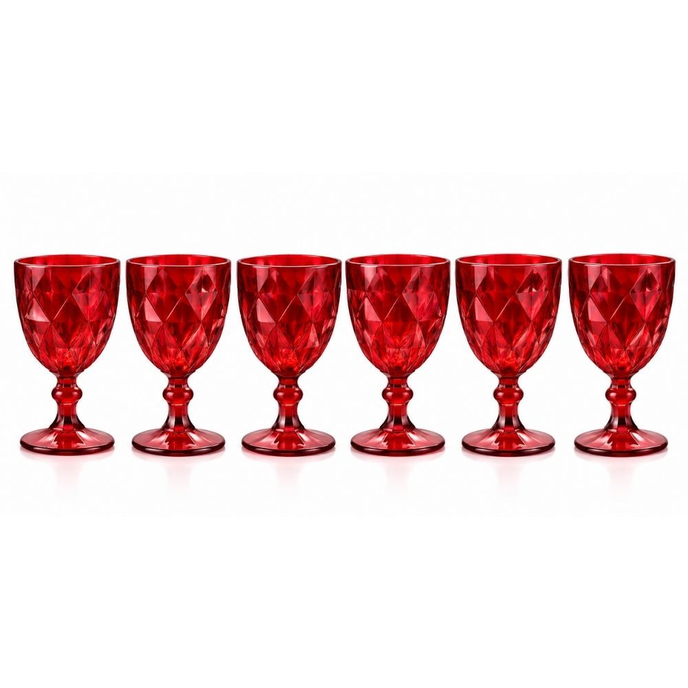 Image of Cecaro Group Set Of Red Stained Glass Wine Glasses, 340 Ml – Elegant Water And Wine Glasses – Durable And Dishwasher Safe – Perfect For Christmas, Parties, And Table Settings