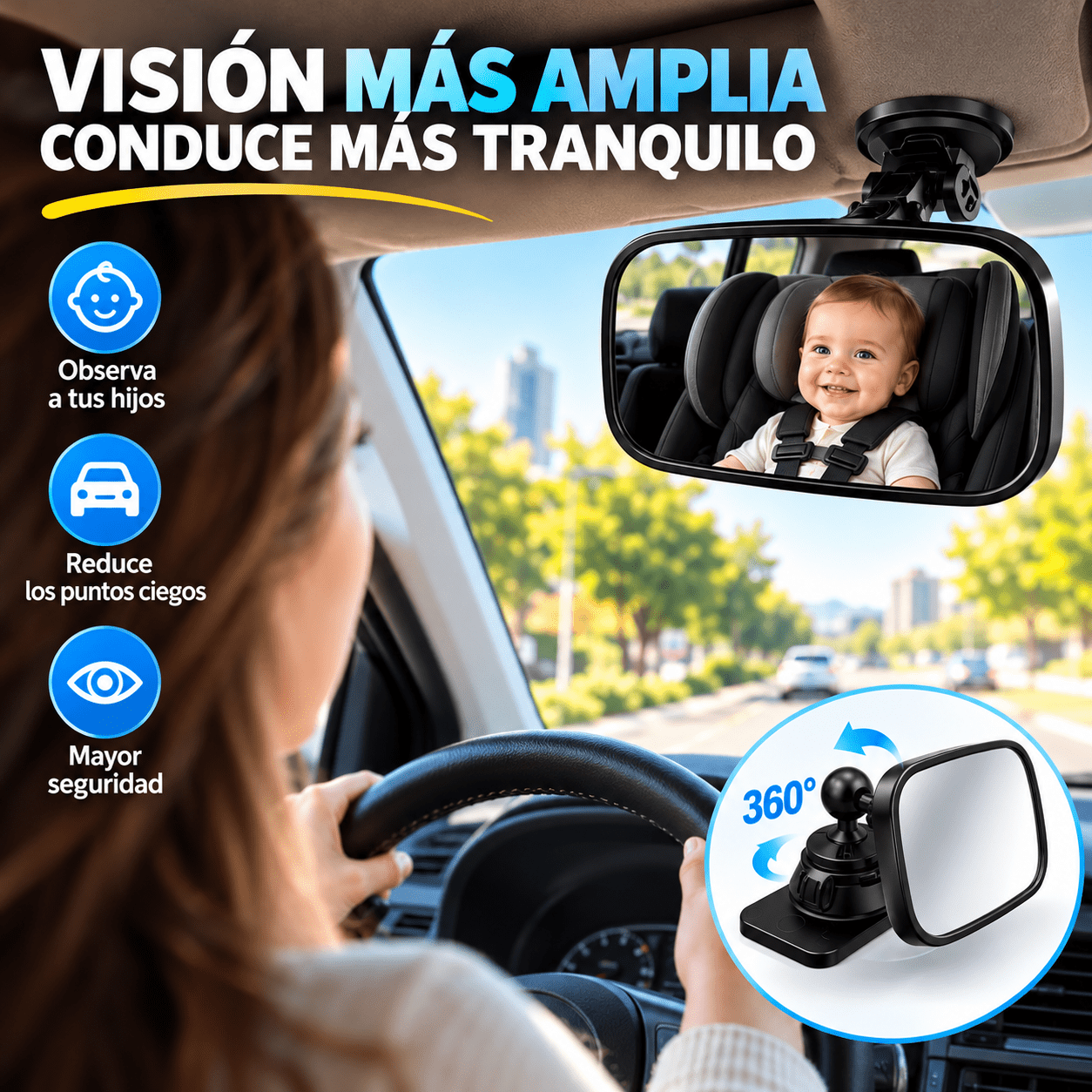 TEMU Espejo De Seguridad Para Automóvil Que Para El Asiento Trasero De Forma Automática, Monitor Auxiliar Para El Interior Del Automóvil