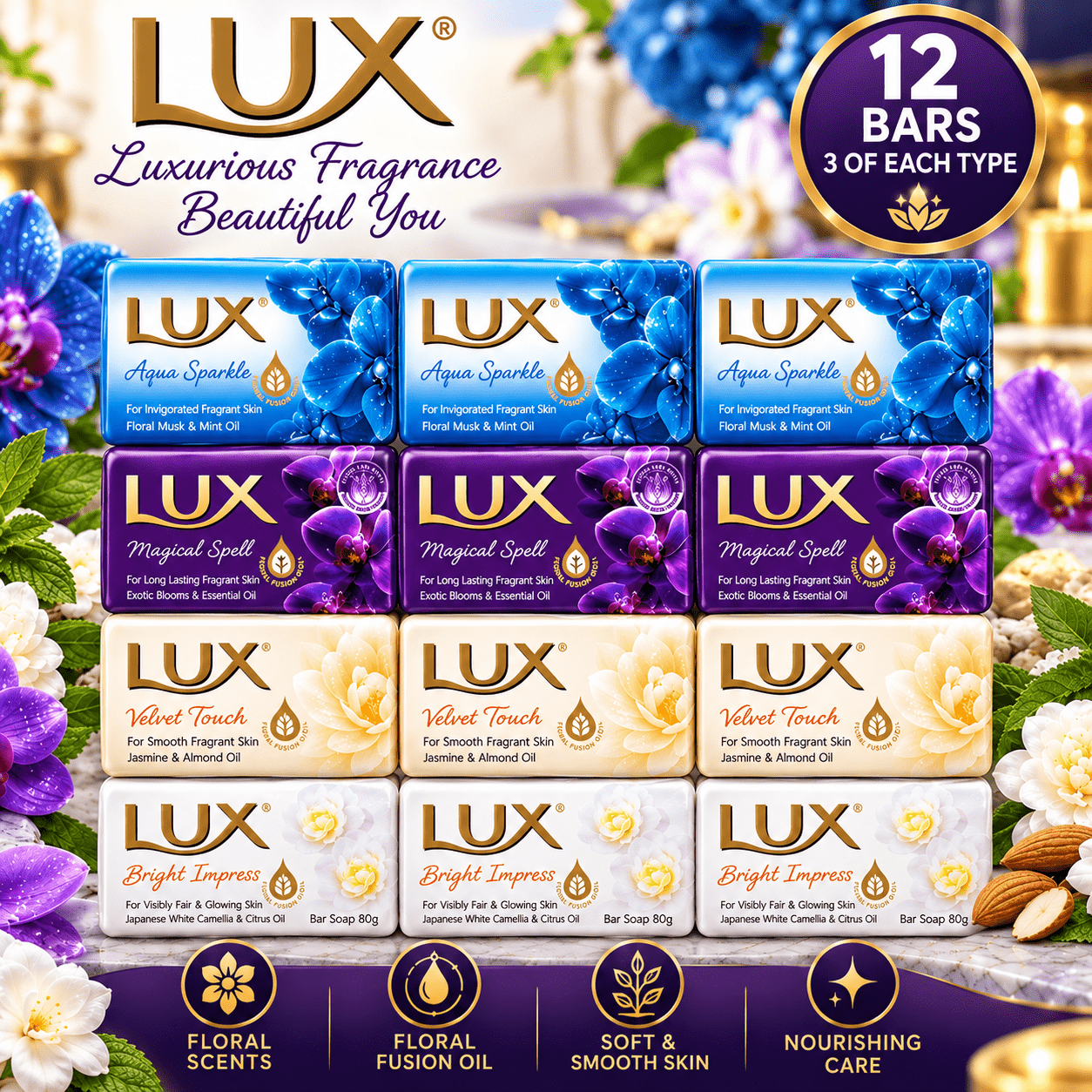 TEMU Soap 12 Pack – 4 Fragrances, 3 – 80g Bars