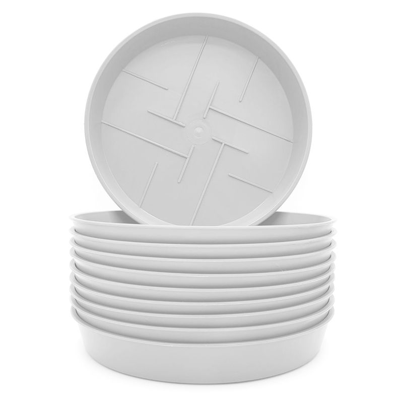 Image of 10-piece Set Round Flower Pot Saucers – , White, Sturdy & Easy To Clean, Weather-resistant For Indoor And Outdoor Use, Sizes 12–45 Cm, Perfect For Plant Care, Protects Against Moisture And Dirt
