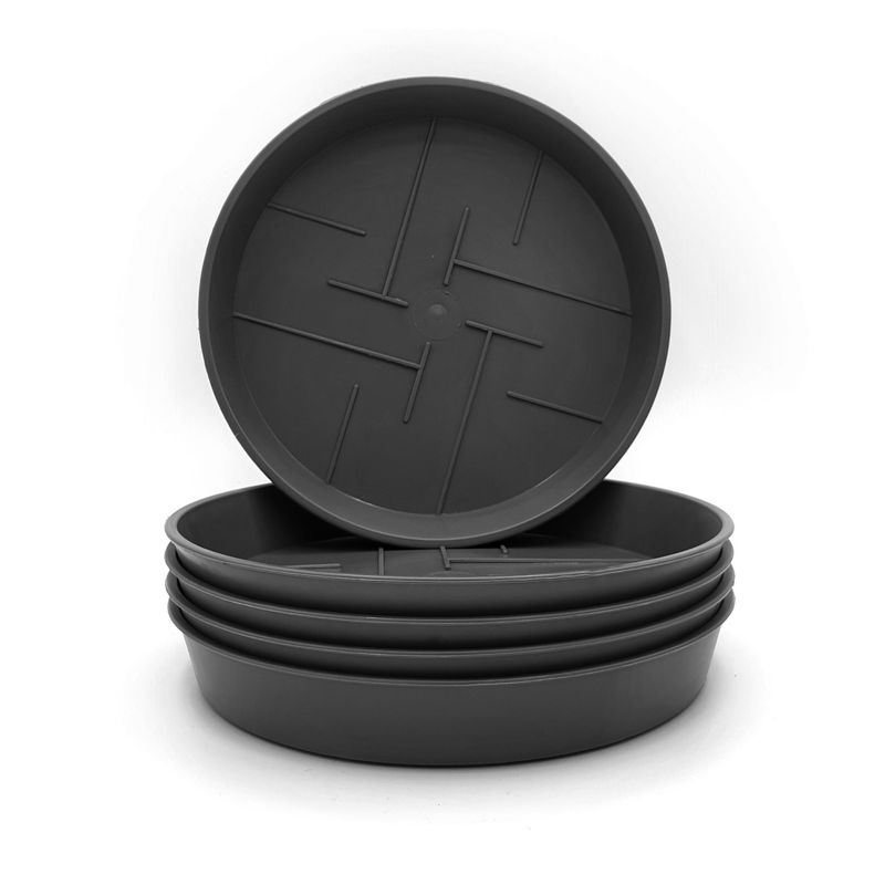 Image of 5-piece Set Round Flower Pot Saucers – , Anthracite, Sturdy & Easy To Clean, Weather-resistant For Indoor And Outdoor Use, Sizes 12–45 Cm, Perfect For Plant Care, Protects Against Moisture And Dirt