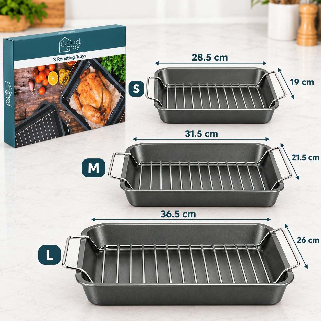 TEMU 3 Pack Roasting Trays With Racks – Rectangular Oven Baking & Roasting Pans, Cooking Trays For Meat, Vegetables, Chicken & Everyday Baking