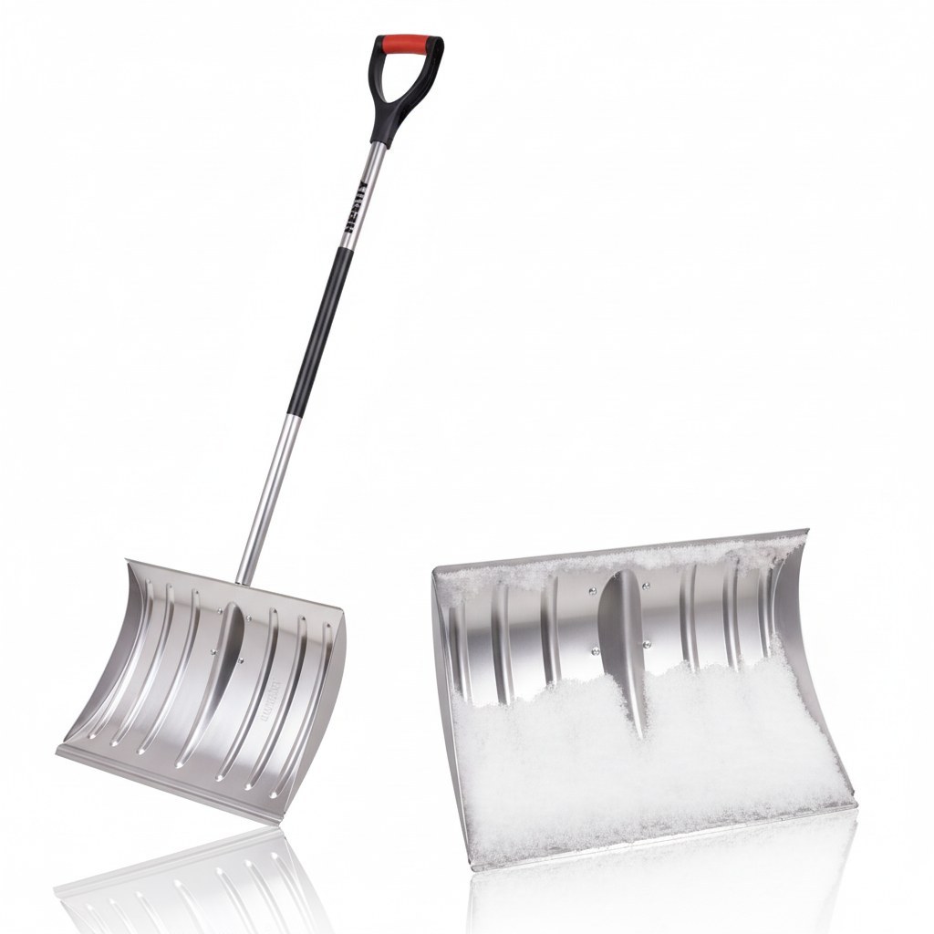 Image of Aluminum Snow Shovel 46 Cm Snow Pusher Light With D-handle, 130 Cm Total Length, Aluminum Snow Shovel For Sidewalk, Driveway And Winter Service, Only 1.38 Kg