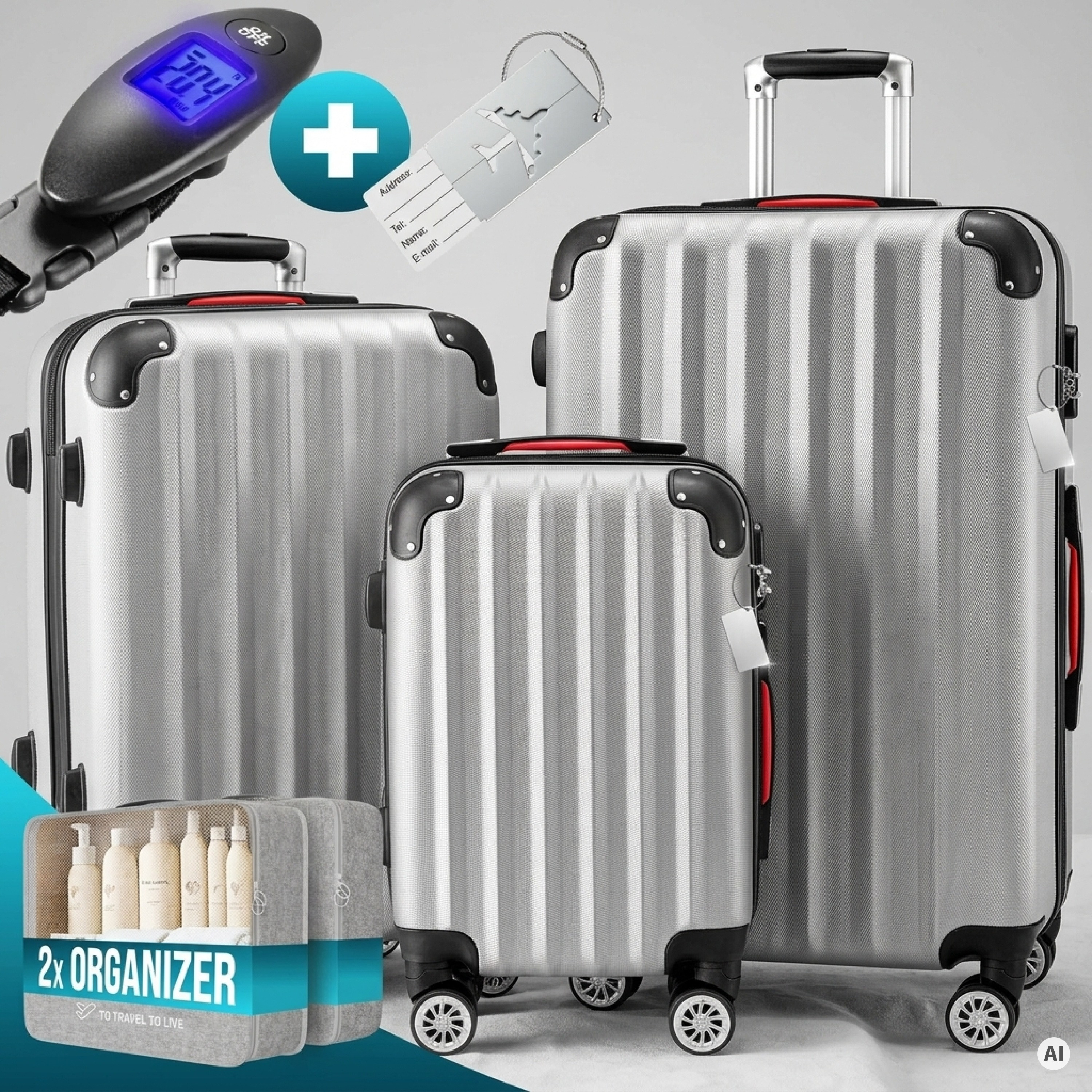 Image of 3pcs Luggage Set, Silvery - M-l-xl - Including Lock, Organizer & Luggage Scale - Straps, Twin Rollers, Stand Feet, Trolley, Travel Suitcase, Hardshell Suitcase, Luggage Set, Trolley Set