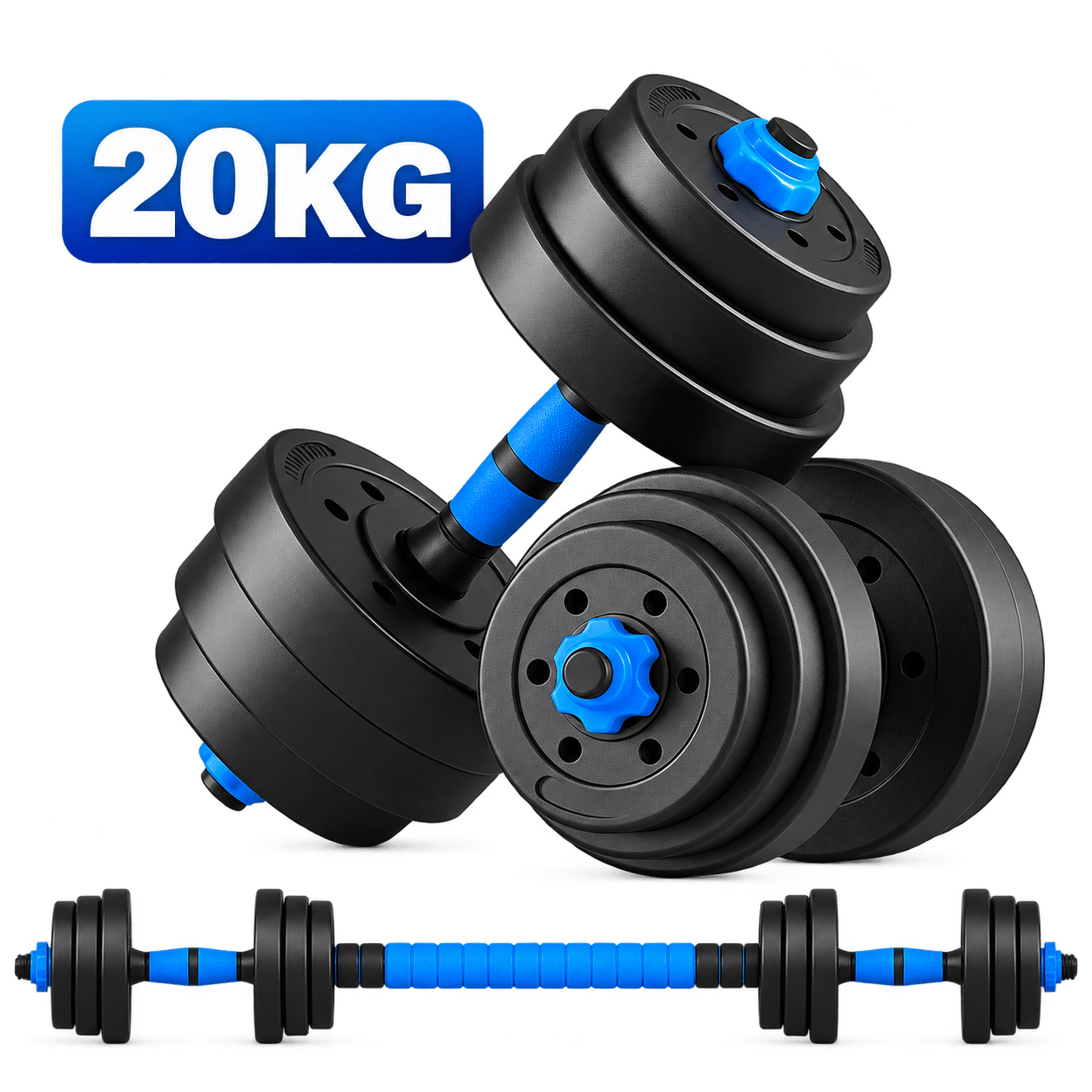 TEMU Adjustable Dumbbell Barbell Set 20kg, 2 In 1 Pair Of Hand Weights With Removable Plates, Connector Bar, Locking Collars, Home Gym Weightlifting