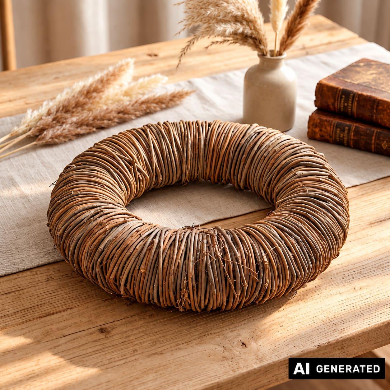 Image of Wreath "nature" Made Of Rattan, Ø 36 Cm, Natural Wreath For Indoors & Outdoors, Wall Wreath, Door Wreath, Table Wreath
