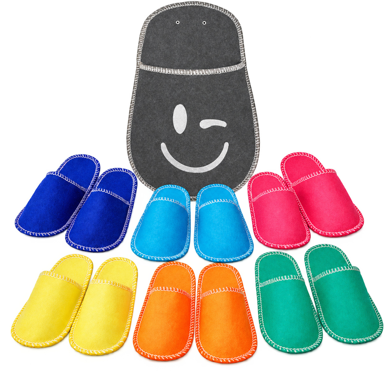TEMU My 13pcs Shoe Set With Storage Bag - 6 Pairs Of Colorful Felt Slippers, Sizes 34-45, Anti-slip Dots, Unisex Guest Slippers For Home, Hotel &