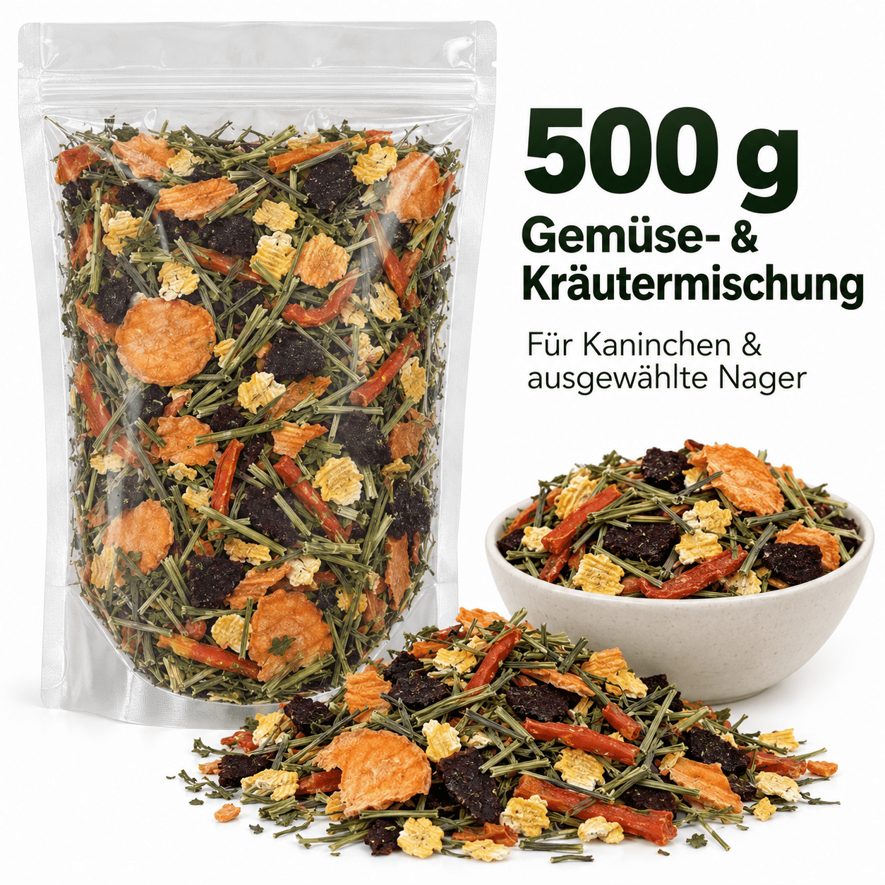 Image of Vegetable & Mix 500g For Rabbits, Guinea Pigs, Hamsters, Mice, Rats, , Degus & Squirrels – Supplementary Feed With Dried Vegetables And Herbs For Small Pets
