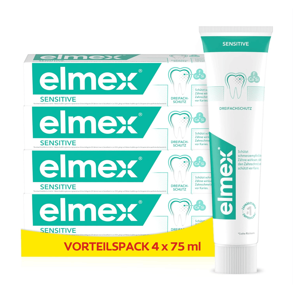 Image of Elmex Sensitive Toothpaste – For Sensitive Protects Against Caries – 4pcs Pack (4 X 75 Ml / 300 Ml)