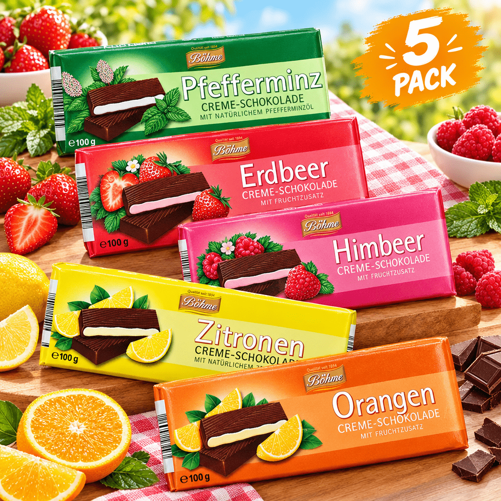 Image of Böhme Milk Chocolate Peppermint | Raspberry | Lemon | Strawberry | Orange 5x100g