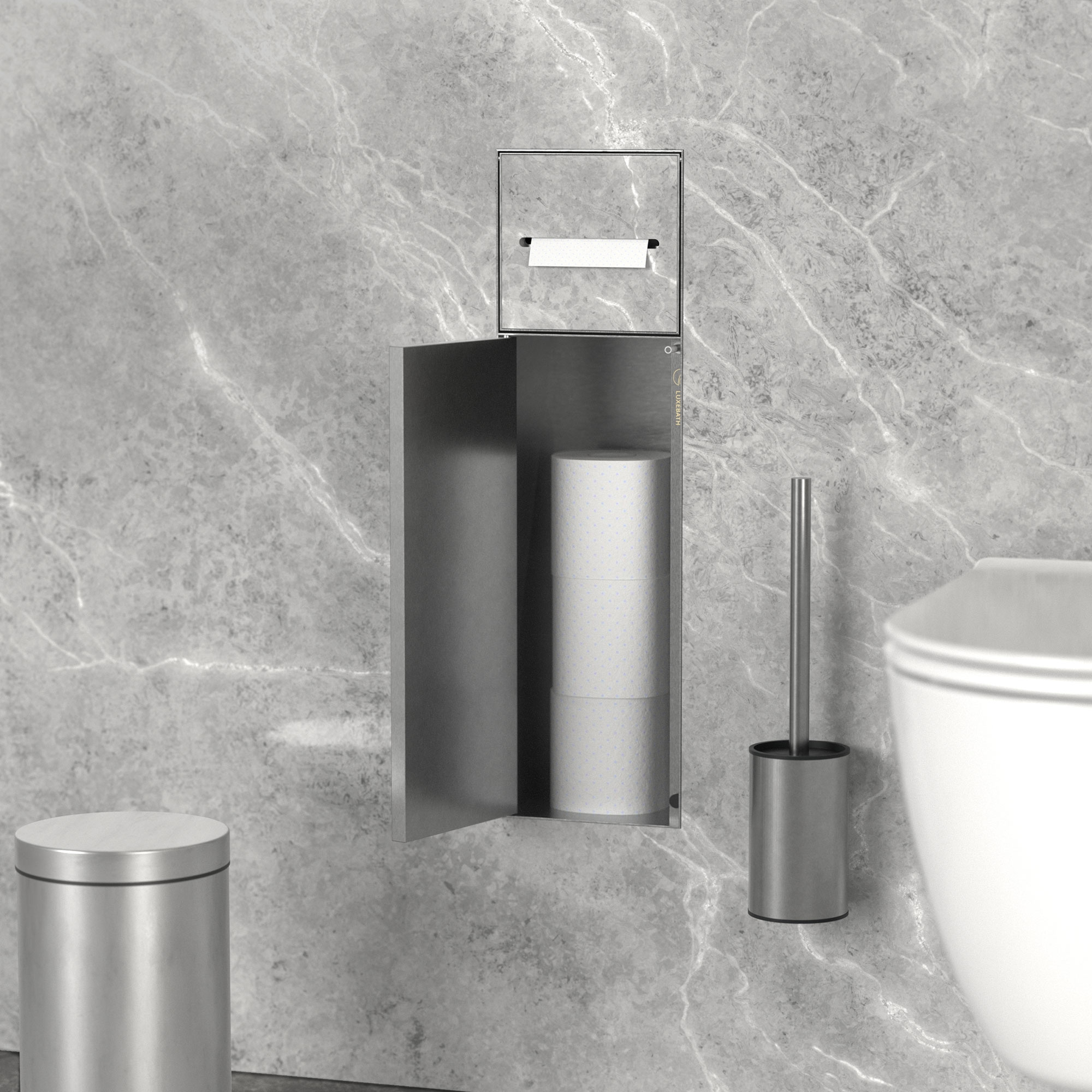 TEMU Luxebath Flush-mounted Stainless Steel Cabinet Module For Toilet Brush Set, 60x20x14 Cm, Bathroom Cabinet With Toilet Paper Holder, Built-in