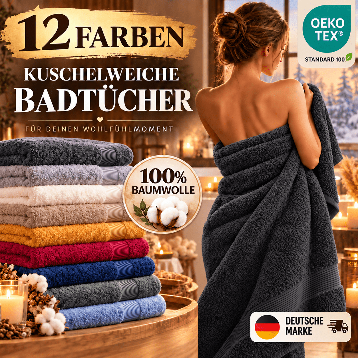 Image of Large Cotton Towel 100x200 Cm – Plush Terry Cloth For Sauna, Shower, Wellness, And Home, Quick-drying And Pleasantly Soft